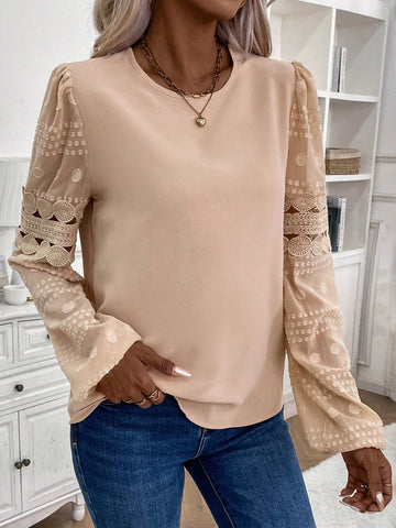 Solid Contrast Lace Blouse