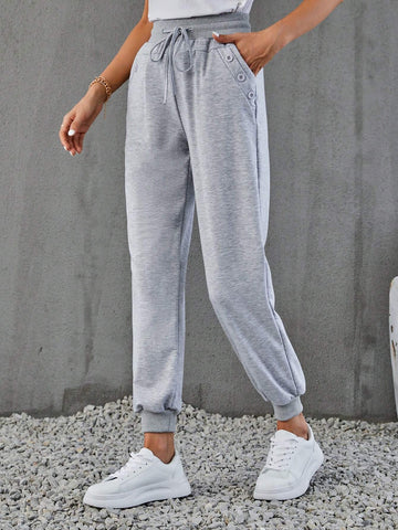 LUNE Solid Drawstring Waist Slant Pocket Sweatpants
