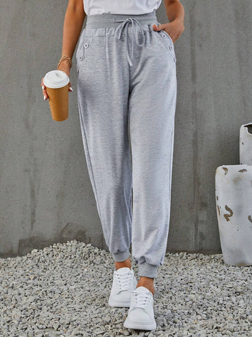 LUNE Solid Drawstring Waist Slant Pocket Sweatpants