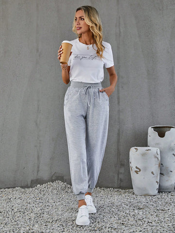 LUNE Solid Drawstring Waist Slant Pocket Sweatpants