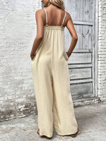 Solid Slant Pocket Cami Jumpsuit For Summer
