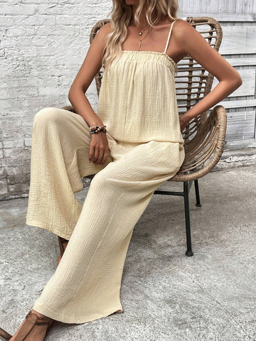 Solid Slant Pocket Cami Jumpsuit For Summer