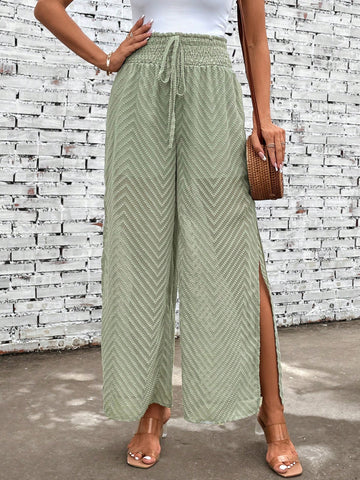 LUNE Solid Split Thigh Knot Front Wide Leg Pants