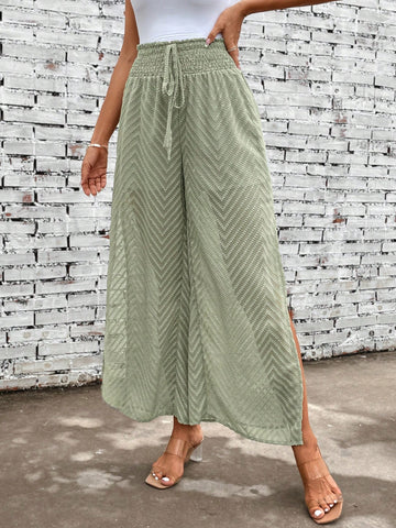 LUNE Solid Split Thigh Knot Front Wide Leg Pants