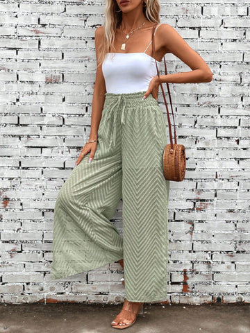 LUNE Solid Split Thigh Knot Front Wide Leg Pants