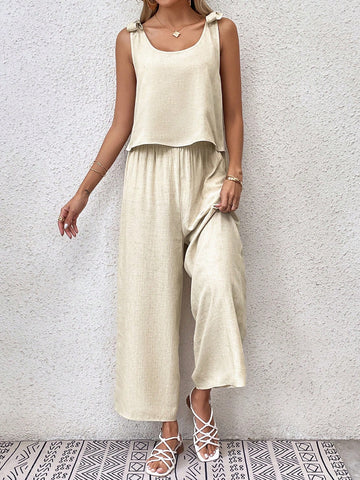 Solid Tank Top & Wide Leg Pants