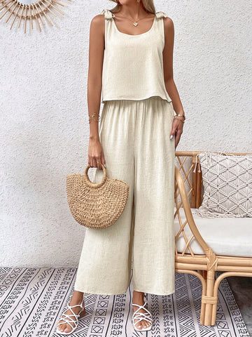Solid Tank Top & Wide Leg Pants