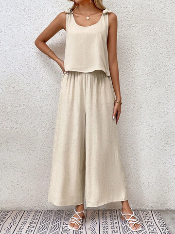 Solid Tank Top & Wide Leg Pants