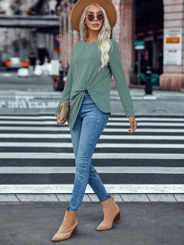 Solid Twist Front Tee