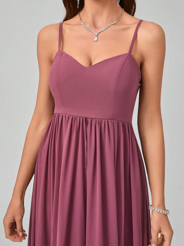 Spaghetti Strap V-Neck Backless Waist Draped Shoulder/Bow-Tie Design Elegant Graceful Maxi Chiffon Dress