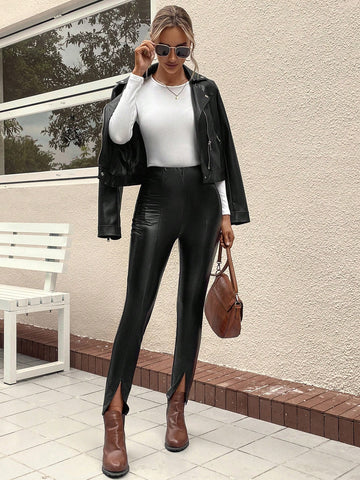 LUNE Split Hem Patent Leggings