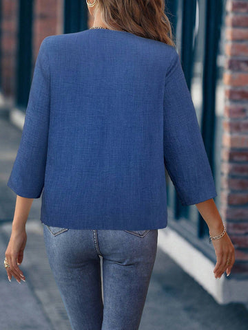 LUNE Spring/Summer Casual Positioning Embroidery Roll-Up Sleeve Shirt