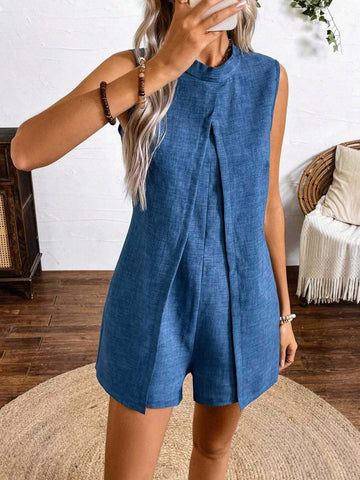 Spring And Summer Denim-Like Faux Two-Piece Sleeveless Jumpsuit