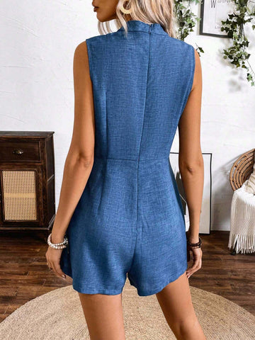 Spring And Summer Denim-Like Faux Two-Piece Sleeveless Jumpsuit