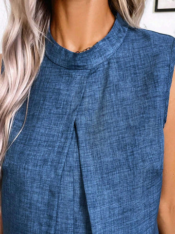 Spring And Summer Denim-Like Faux Two-Piece Sleeveless Jumpsuit