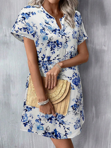Spring New Casual Vacation Mini Blue & White Porcelain Print Bohemian Style Women's Dress