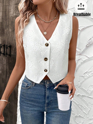 LUNE Spring White Embroidered Romantic Date Vest Style Women Blouse