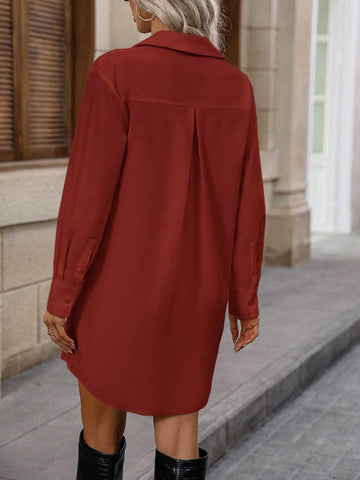 Spring White Shirt-Style Office Work Dress For Women