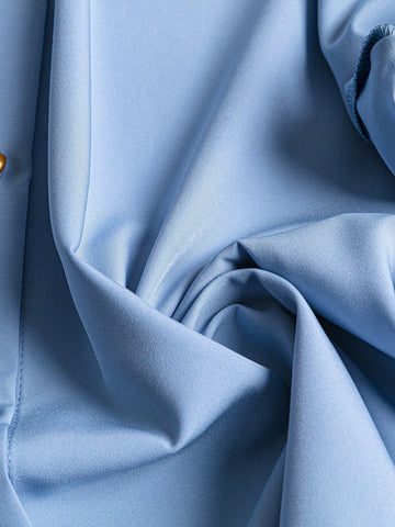 LUNE Stand Collar Cat & Butterfly Patterned Shirt With Half-Curved Hem, Button Front Opening, Colored Buttons And Sleeve Cuffs