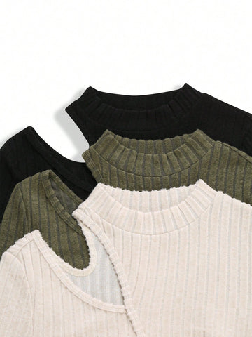 Stand Collar Hollow Out Rib Bodysuit