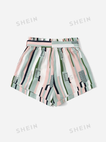 LUNE Striped Paper Bag Waist Belted Shorts