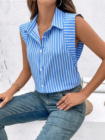 LUNE Striped Print Button Front Shirt For Dailywear