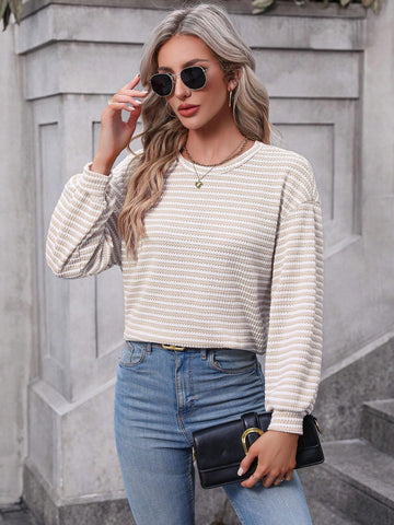 LUNE Striped Print Drop Shoulder Tee