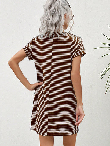 Striped Short Sleeve Casual Dress, Simplistic & Fashionable For Daily Wear