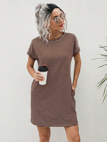 Striped Short Sleeve Casual Dress, Simplistic & Fashionable For Daily Wear
