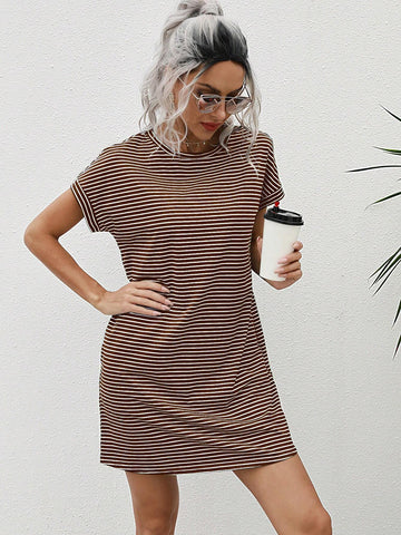 Striped Short Sleeve Casual Dress, Simplistic & Fashionable For Daily Wear
