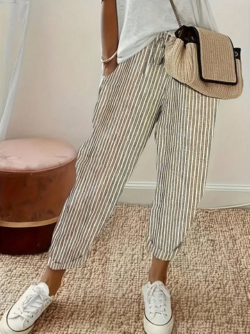 LUNE Striped Slanted Pocket Casual Straight Pants