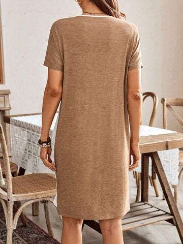 Summer Casual Cross-Draped Color Block Swing Dress