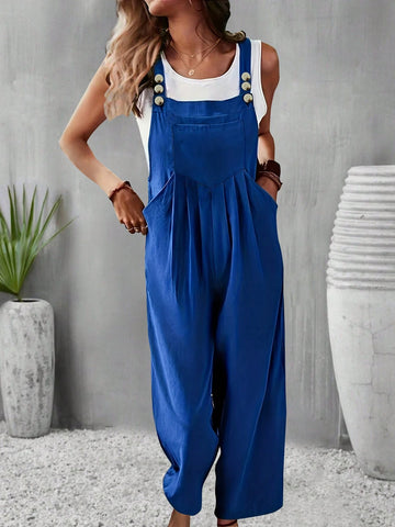 Summer Casual Pleated Button Suspender Shorts