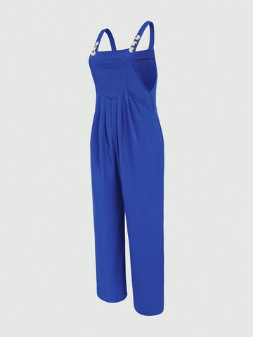 Summer Casual Pleated Button Suspender Shorts