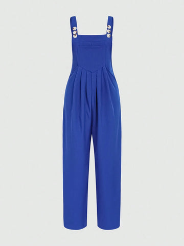 Summer Casual Pleated Button Suspender Shorts