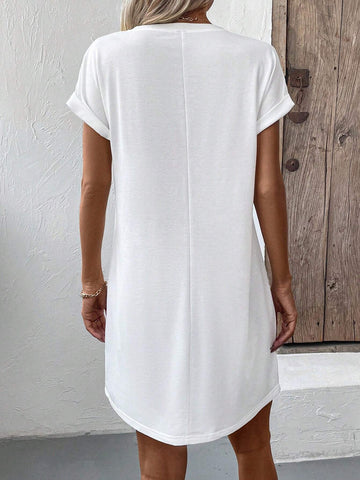 Summer Creative English Slogan Print Round Neck Short Sleeve Casual Dress