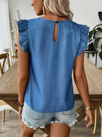LUNE Summer H-Shaped Double-Layered Short-Sleeved Solid Color Denim Shirt