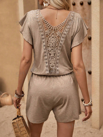 Summer Hollow-Out Back Lace Jumpsuit For Women
