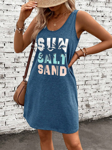 Summer Round Neck Letter Printed Casual Comfortable Sleeveless Dress