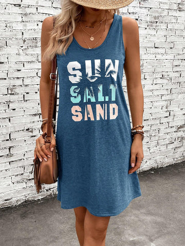 Summer Round Neck Letter Printed Casual Comfortable Sleeveless Dress