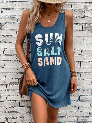 Summer Round Neck Letter Printed Casual Comfortable Sleeveless Dress