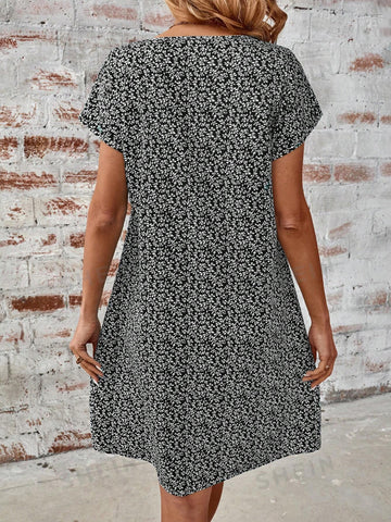 Summer Small Floral Print V-Neck Dress