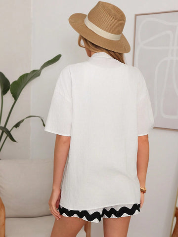 Summer Women's Kimono Shirt And Shorts Two Piece Set