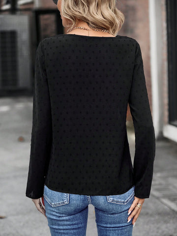 Swiss Dot Scallop Trim Blouse