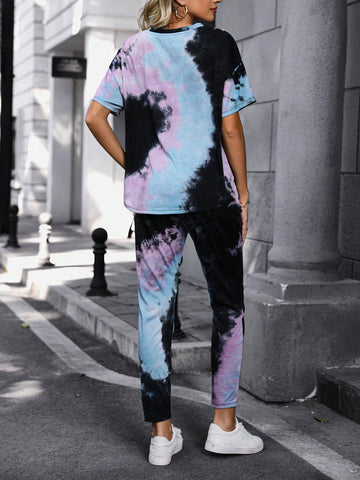Tie-Dye V-Neck T-Shirt And Pants Set