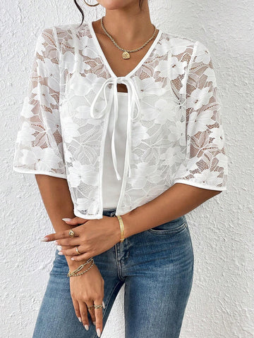 LUNE Tie Front Lace Blouse Without Cami Top For Dailywear