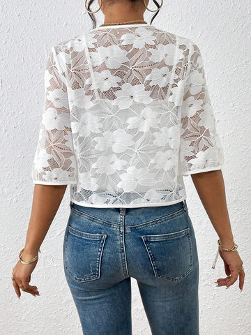 LUNE Tie Front Lace Blouse Without Cami Top For Dailywear