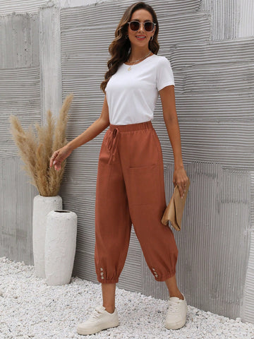 LUNE Tie Waist Button Hem Pants
