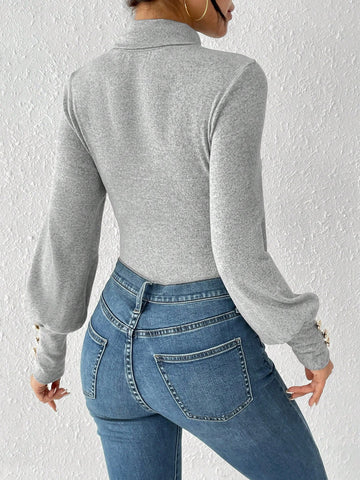 Turtleneck Solid Color Long Sleeve Jumpsuit