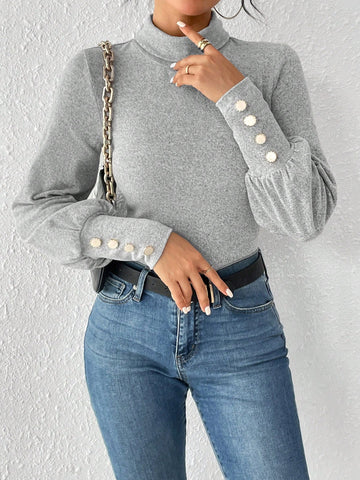 Turtleneck Solid Color Long Sleeve Jumpsuit